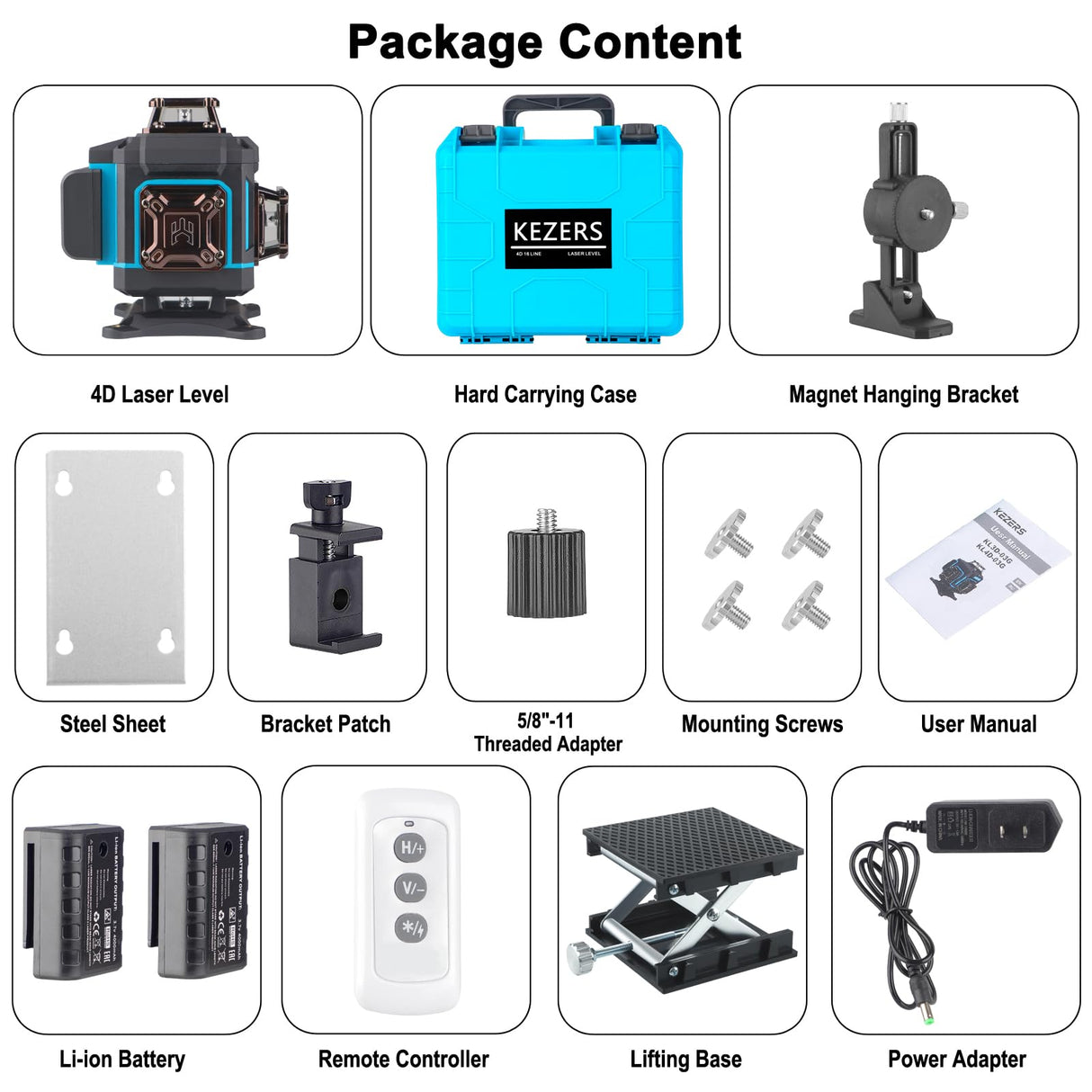 KEZERS Laser Level 360 Self Leveling,4 x 360 Laser Level with Screen Green Laser Level Line tool Leveling and Alignment Laser Tool with Pulse Mode KEZERS