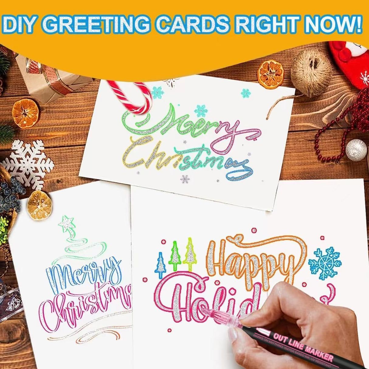 Double Line Outline Markers 24 Colors Super Squiggles Glitter Markers Self Outline Metallic Markers, Doodle Shimmer Markers Drawing Pens for OUNIY