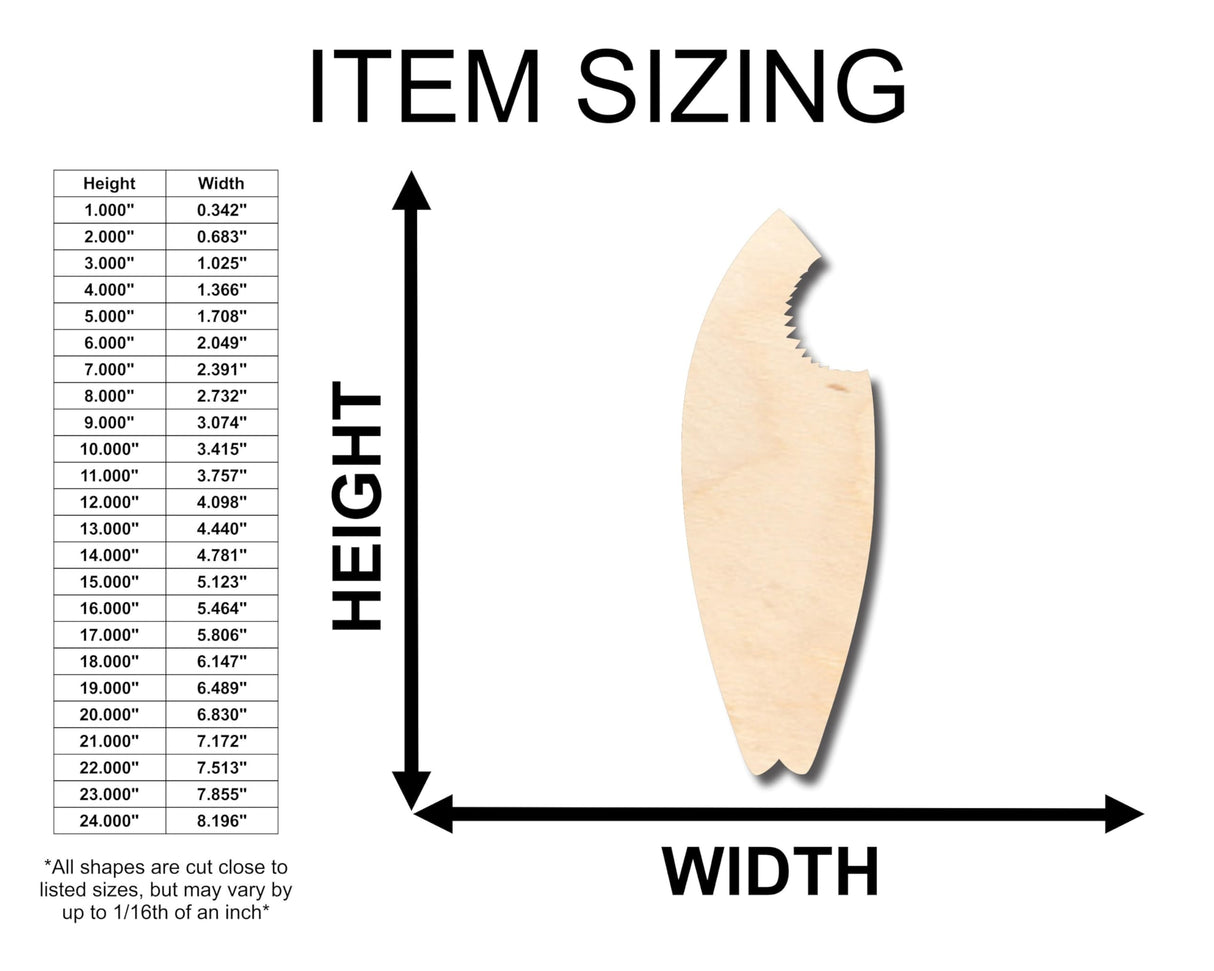Unfinished Wood Shark Bite Surf Board Shape - Craft - up to 36" DIY 6" / 1/2" 24 Hour Crafts