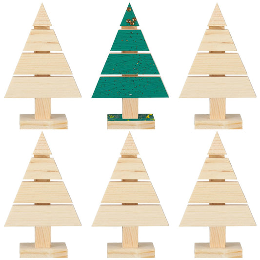Geetery 6 Pcs Christmas Standing Wood Pallet Christmas Tree Unfinished Blank Wooden Christmas Tree Miniature Decorative Wood Trees for Crafting
