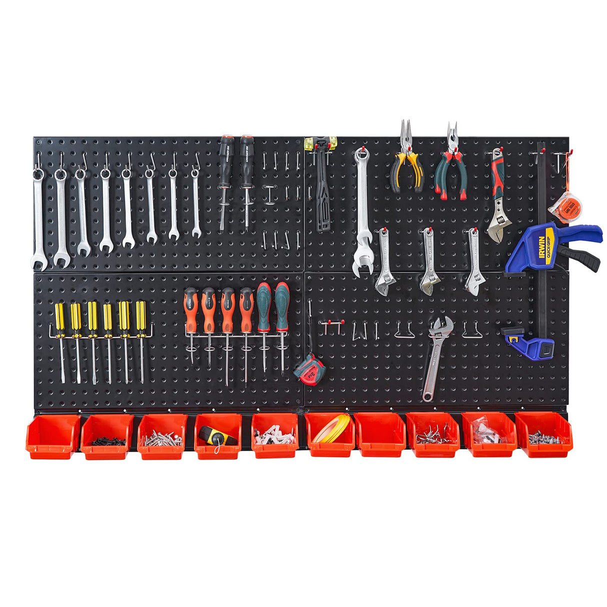 Ultrawall Pegboard Wall Organizer, Black Metal Pegboard Panels, Garage Storage System with Hooks and Storage Bins Ultrawall