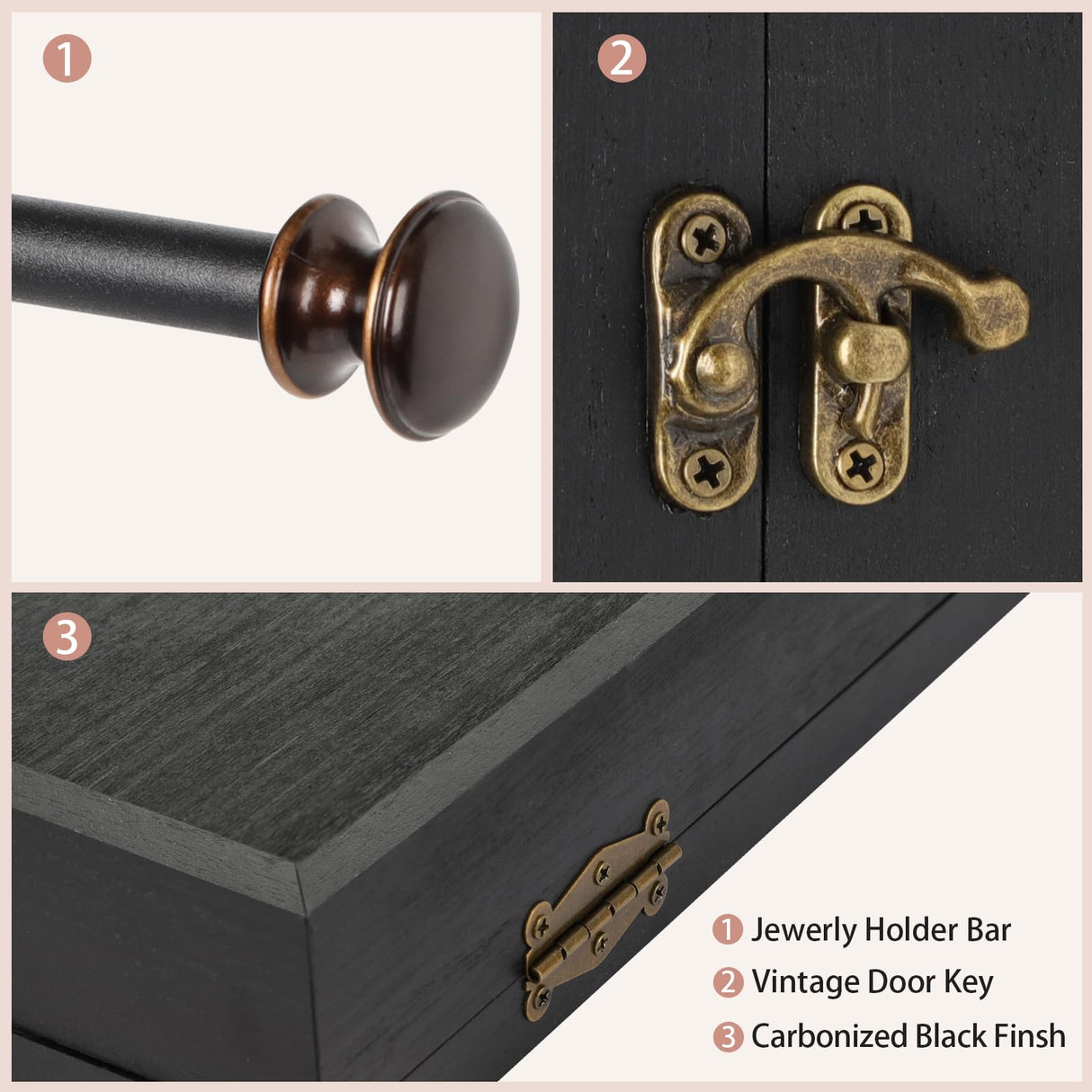 Keebofly Wall Mounted Jewelry Organizer With Rustic Wood Large Space Jewelry Cabinet, Holder, Storage Box for Necklaces, Earrings, Bracelets, Ring Keebofly