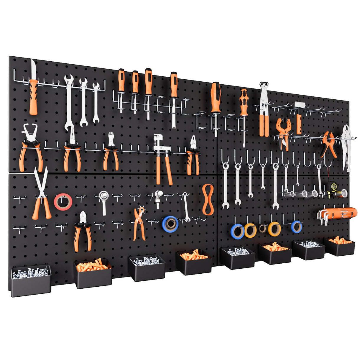 INCLY 158PCS Metal Pegboard Wall Organizer, 48x24 Inch Black Pegboard Panels Tool Organizer Kit with Accessories Hooks and Bins, Peg Board Utility INCLY