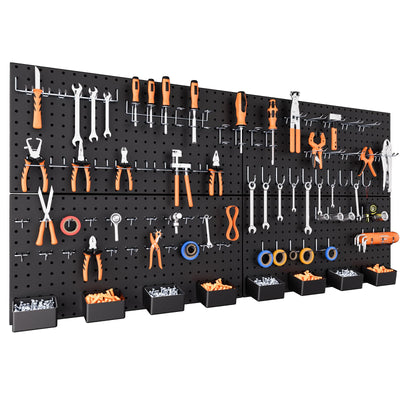 INCLY 158PCS Metal Pegboard Wall Organizer, 48x24 Inch Black Pegboard Panels Tool Organizer Kit with Accessories Hooks and Bins, Peg Board Utility