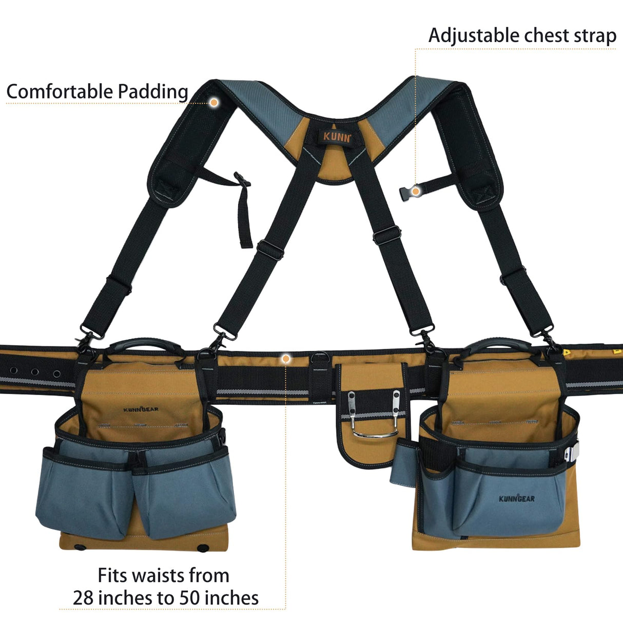 KUNN Carpenter Tool Belt with Suspenders Pro Framer Suspension Tool Rig for Construction Contractors and Electrician,Khaki KUNN
