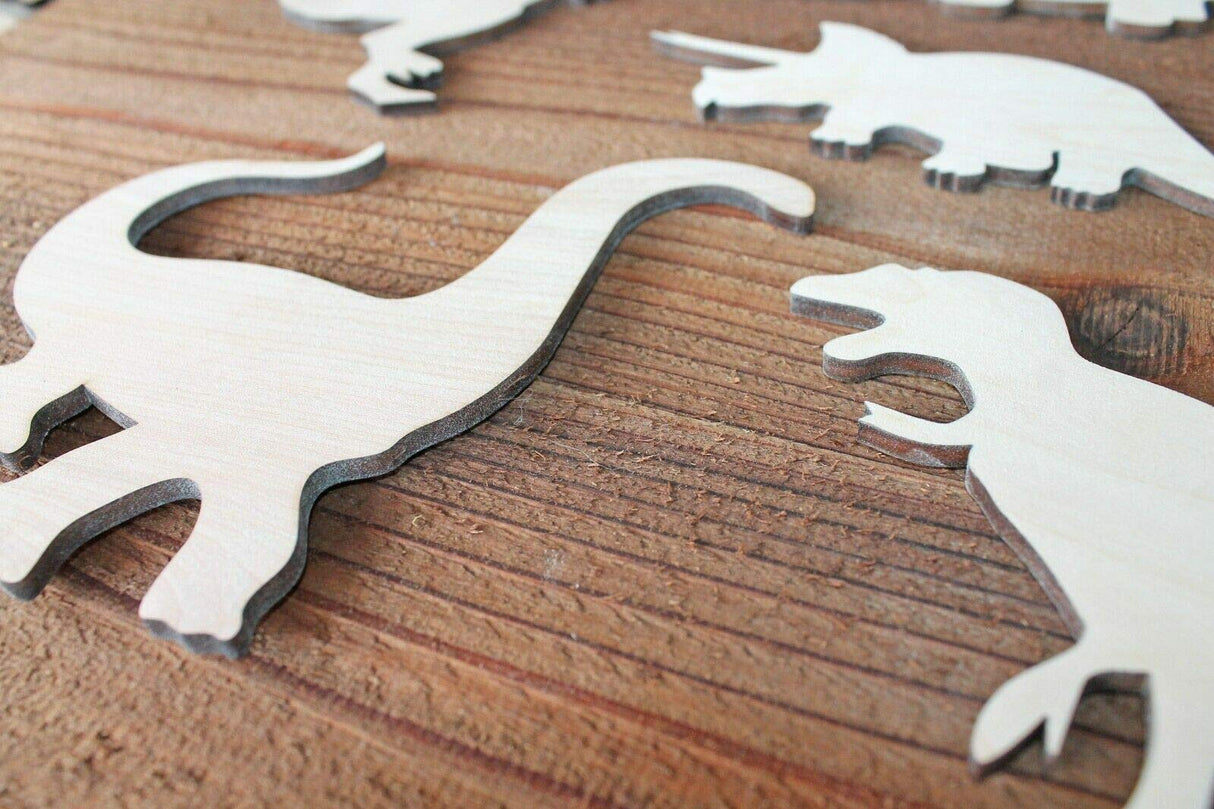 Set of 6 Large Dinosaur Wood Cutout Shapes 6", 8",10" or 12" available Cut out T-Rex Brontosaurus Brachiosaurus Velociraptor + more Texan Wood Crafts