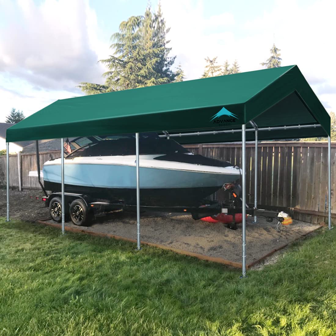 ADVANCE OUTDOOR Adjustable 10x20 ft Heavy Duty Carport Car Canopy Garage Boat Shelter Party Tent, Adjustable Peak Height from 9.5ft to 11ft, Green ADVANCE OUTDOOR