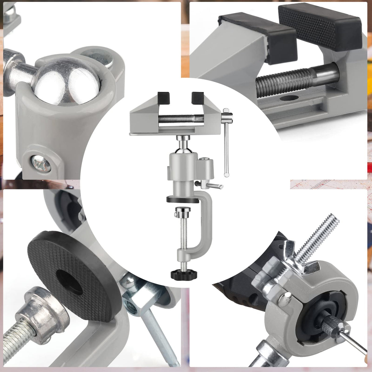 Table Vise,2 in 1 Universal Rotate 360° Work Clamp-On Vise,Table Vice with Electric Drill/Grinder Holder for Woodworking, Drilling, Sawing, Jewelry ZTUKOMN