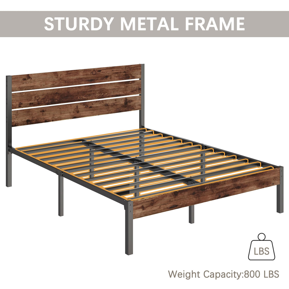 Rustic Brown Fluest Queen Bed Frame with Headboard, Footboard, and Under-Bed Storage Fluest