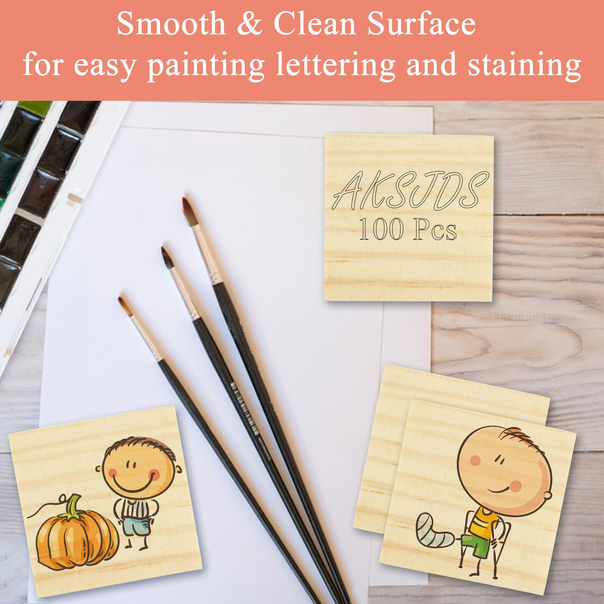 WOPPLXY 100 Pcs 2 X 2 Inch Wooden Squares for Crafts, 0.27 Inch Thick Natural Blank Square Blocks, Unfinished Wood Blocks, Blank Wood Wooden Tiles WOPPLXY