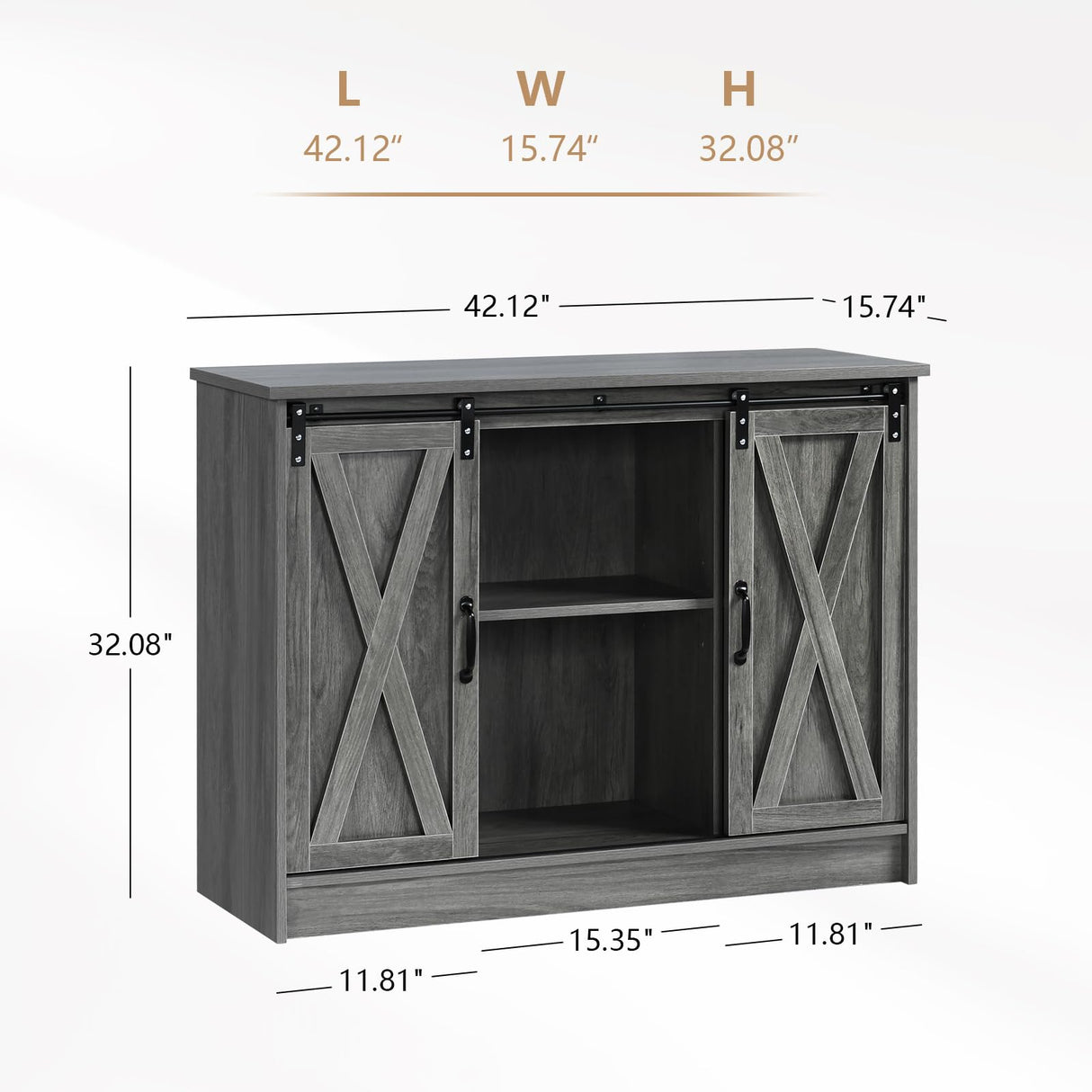 4 EVER WINNER Farmhouse Sideboard Buffet Cabinet with Storage, 42” Kitchen Cabinet with Sliding Barn Doors, Rustic Wood Coffee Bar Cabinet Table 4 EVER WINNER