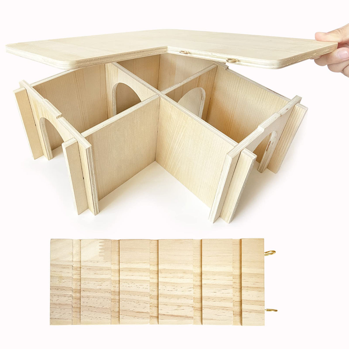 Chngeary Guinea Pig Hideout and House: Multi Chamber Wooden Guinea Pig Castle with Ladder, Cage Accessories for Chinchilla Dwarf Rabbits Hamster Chngeary