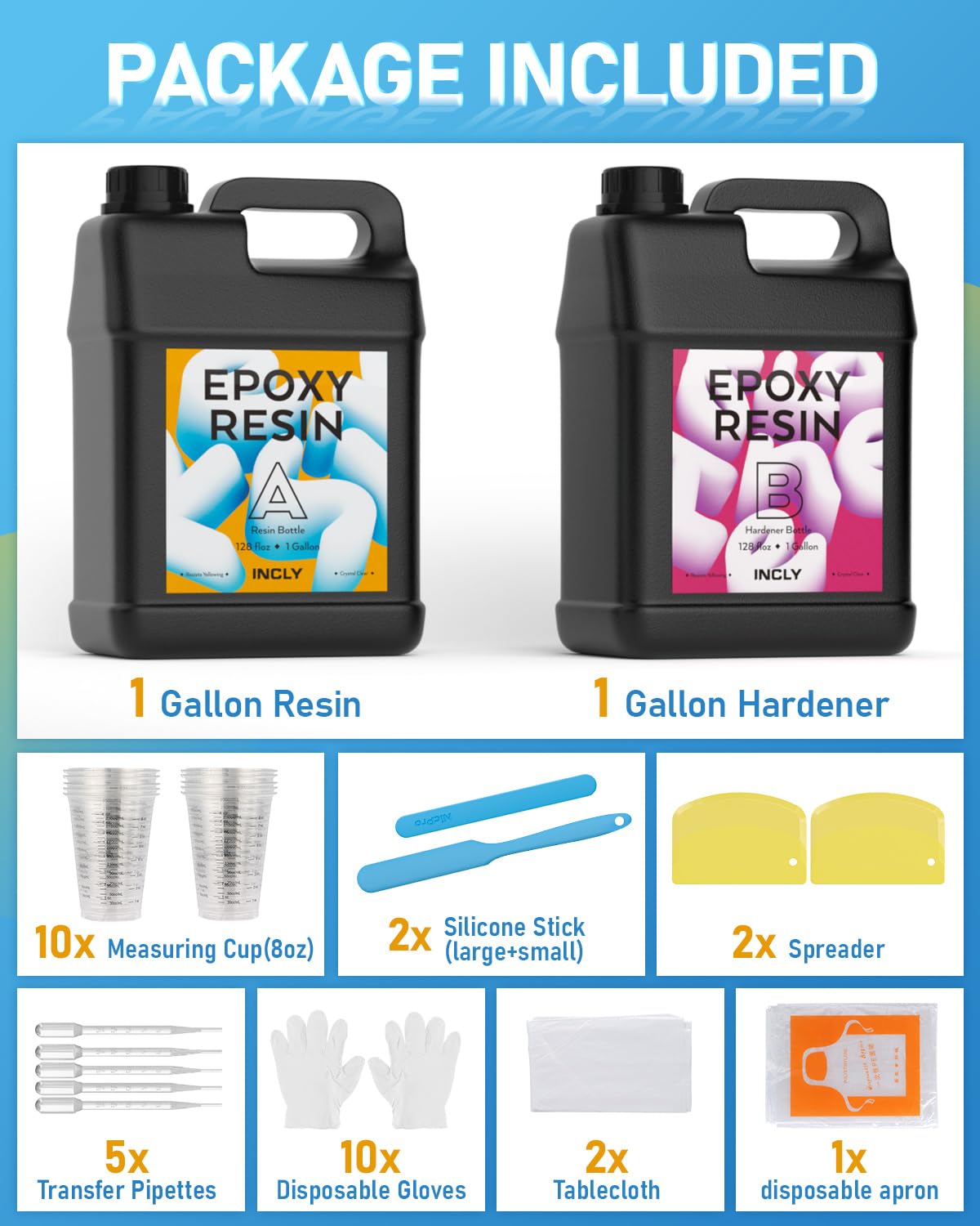 INCLY 2 Gallon Crystal Clear Epoxy Resin Kit, Bubbles Free & No Yellowing Resin Supplies Coating Casting Resin for Jewelry Making, DIY Art Crafts, INCLY
