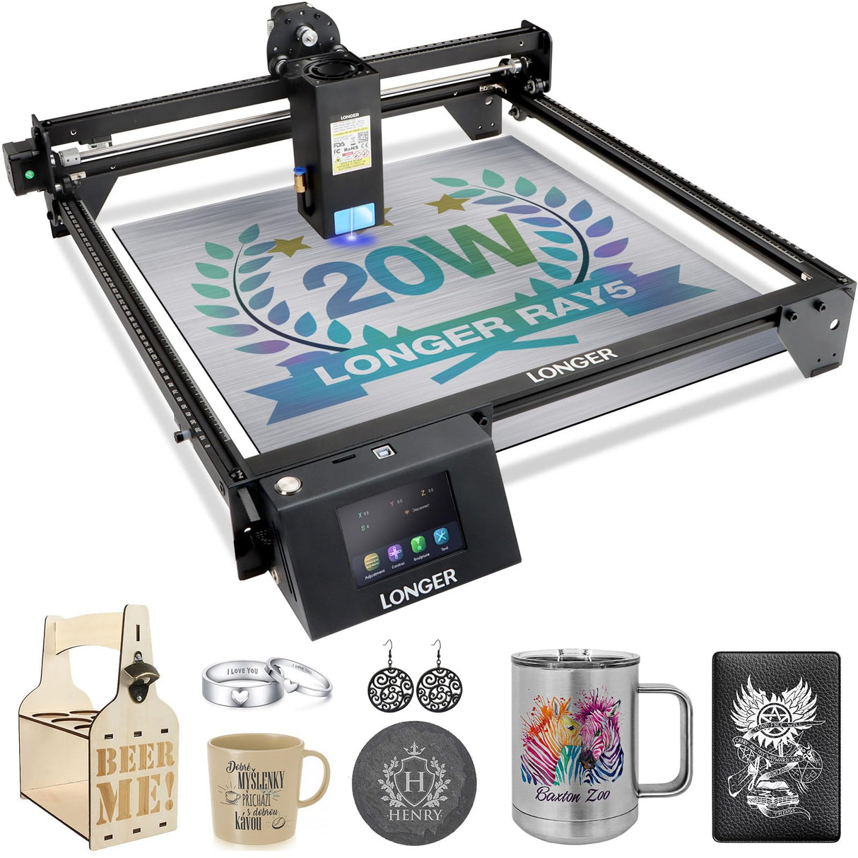 Official LONGER RAY5 Laser Engraver, 20W Laser Engraving Machine with 3.5 inch Touch Screen, 120W DIY Laser Cutter for Custom Design, Laser Engraver Longer