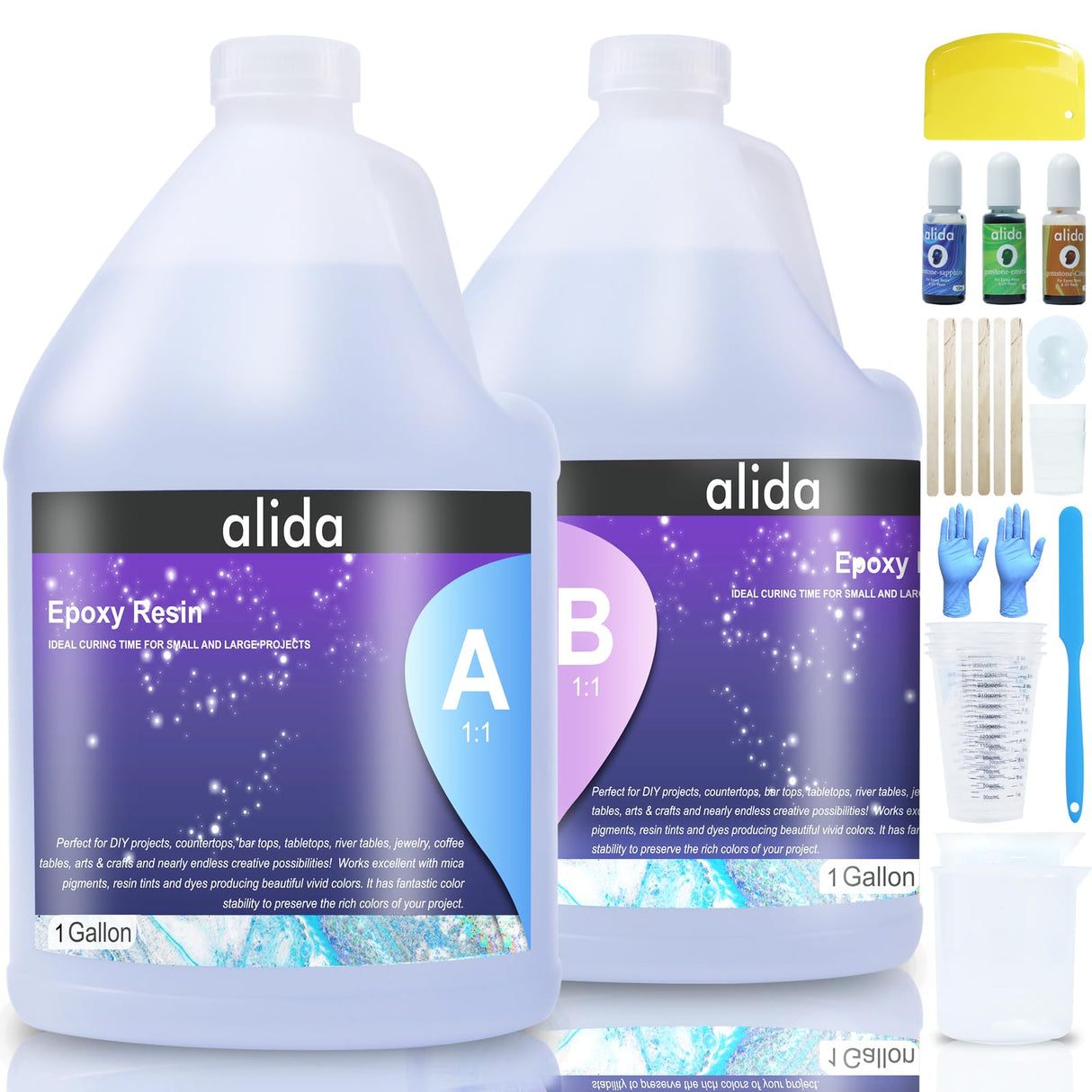 alida 2 Gallon Clear Epoxy Resin, Epoxy Resin Kit - Crystal Clear Epoxy Resin for DIY Projects, Desktop,Jewelry, Tumbler, Transparent No Bubbles alida