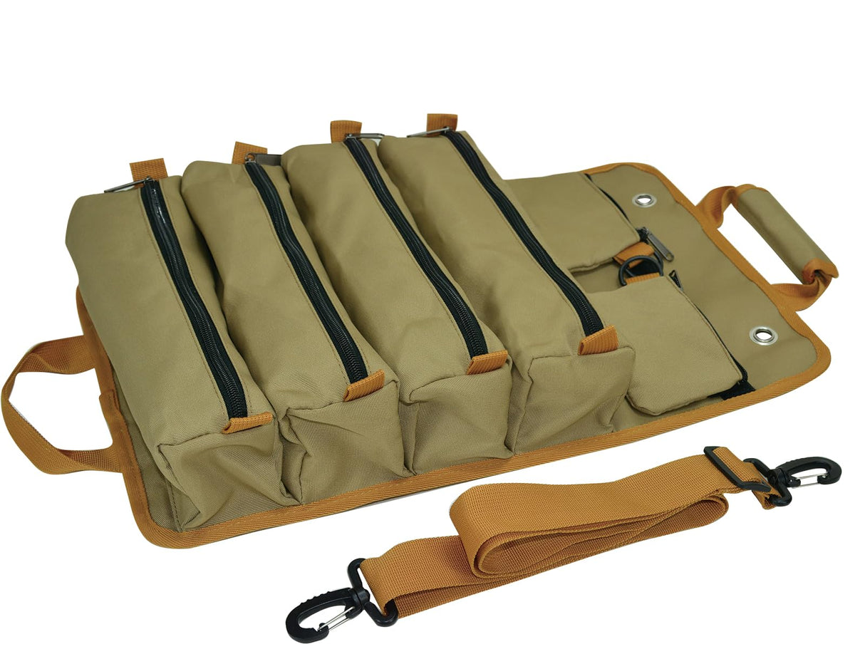 Tool Bag Roll Up, Bag Tool Organizers, Small Tool Bag W/Detachable Pouches, Heavy Duty Tool Organizer for Men Women (Khaki) d'yallee