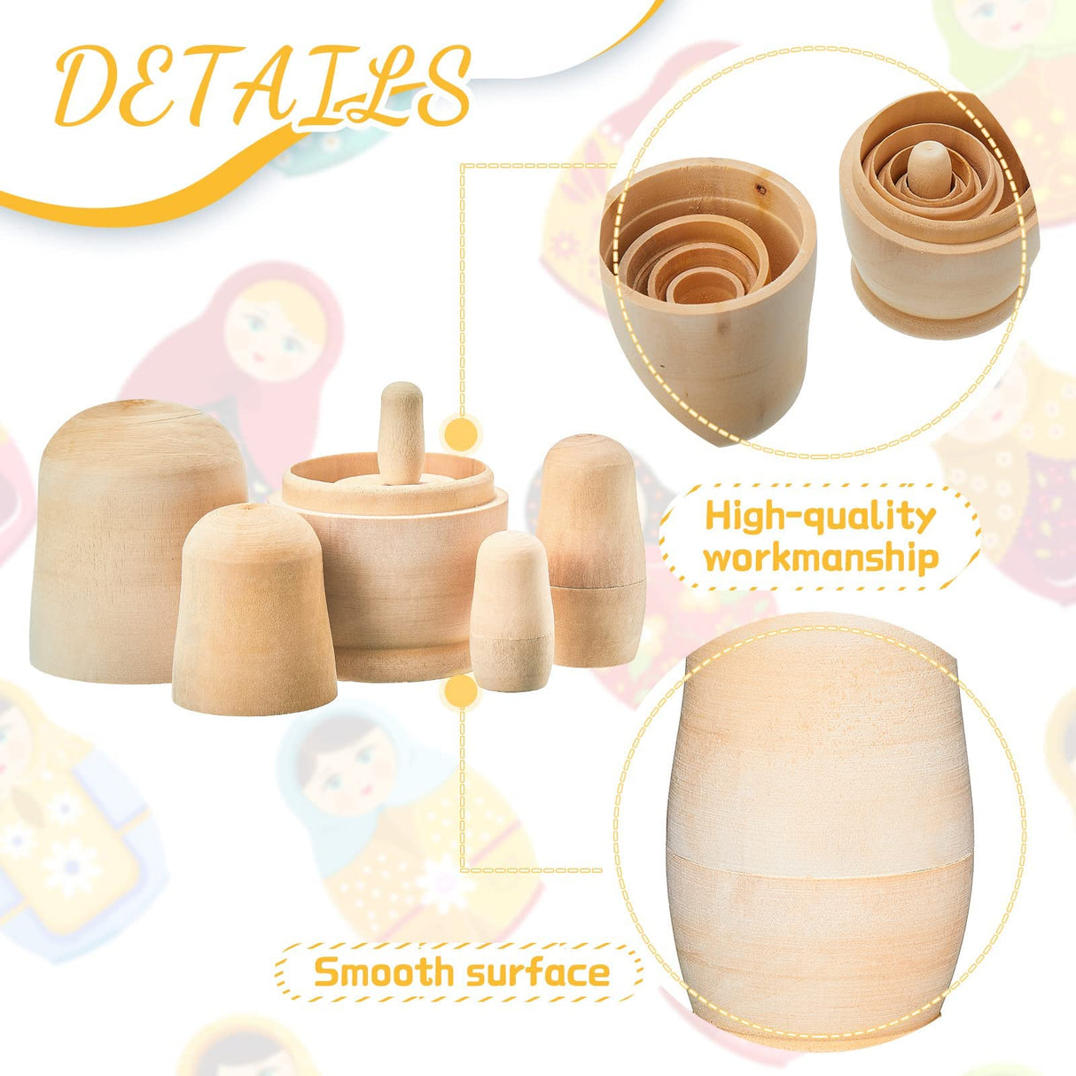 2 Sets Unpainted Nesting Dolls Blank Russian Nesting Dolls Personalize Create Your Own Christmas Russian Doll Wooden Matryoshka DIY Dolls Kit for Chalyna