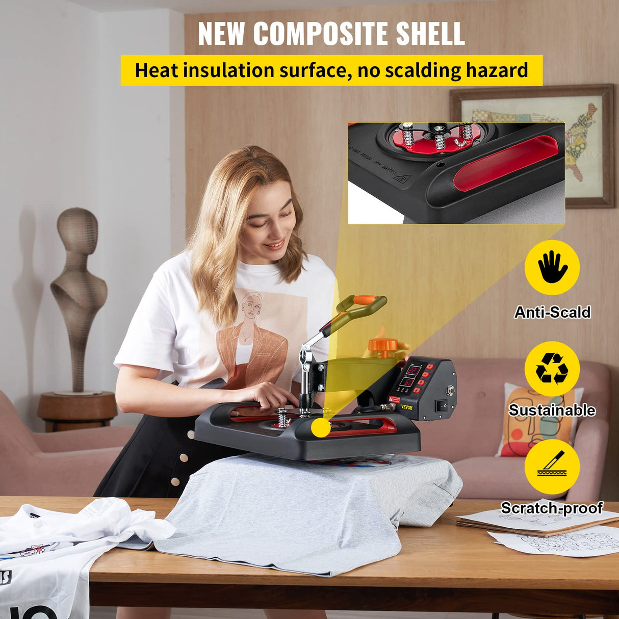 VEVOR Heat Press Machine 8 in 1 Combo 15x15 Inch, 360° Swing Away Digital Tshirt Press Machine, Clamshell Sublimation Heat Press for Printing T-Shirt VEVOR