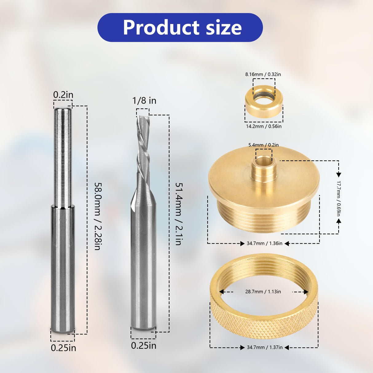71333 Router Bits Solid Brass Inlay Kit for Powertec 1/4 Templates for High RPM Routing, Includes 1/8" Carbide Router Bit/Cutter + 1/4" Shank, Alocs