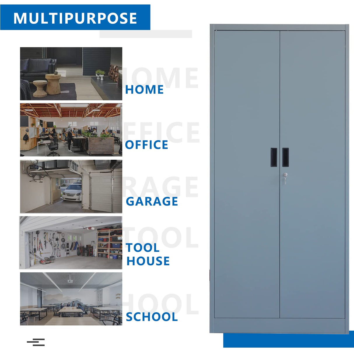 BESFUR Metal Storage Cabinet, Steel Locking Storage Cabinet with 2 Doors and 4 Shelves for Garage, Office, Classroom BESFUR