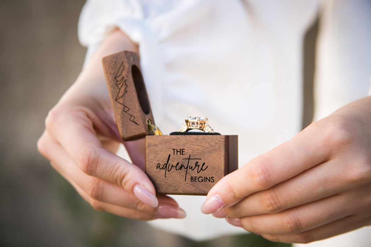 MUUJEE Slim Engagement Ring Box - Engraved Wooden Ring Box for Wedding Ceremony Engagement Proposal, Ring Bearer Box, Christmas Birthday Gift Ideas MUUJEE