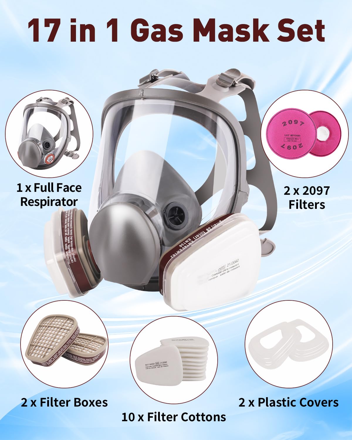 VOCITXI Full Face Respirator Mask - Reusable Organic Vapor Gas Mask with Activated Carbon Filters and Anti-fog Gas Cover Against Dust Fume for