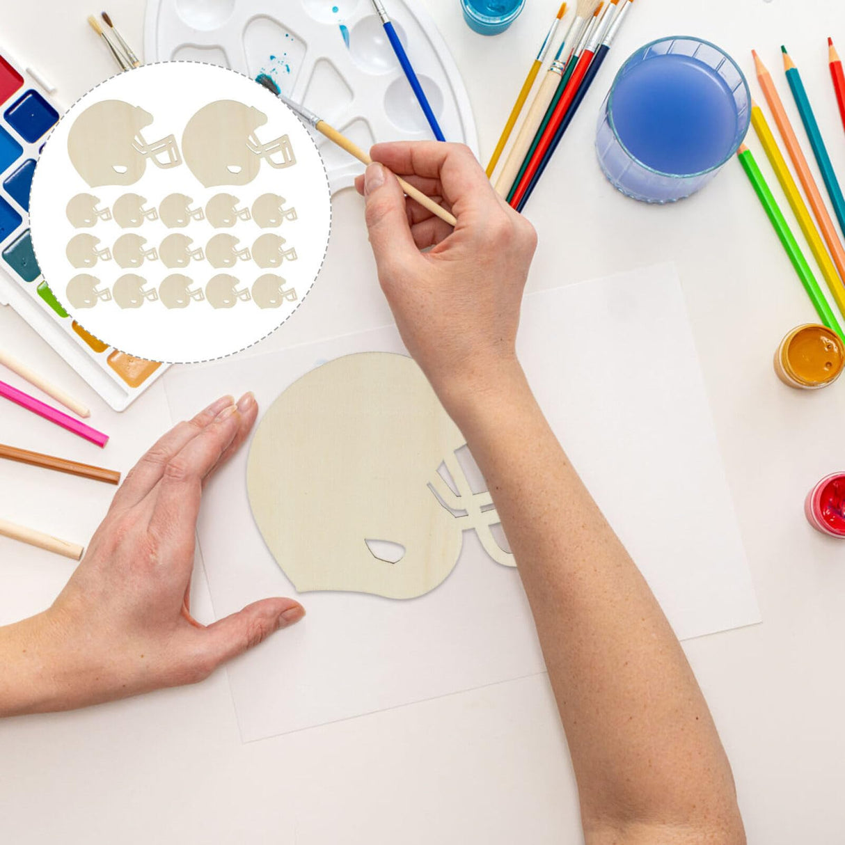 VILLCASE 20pcs Helmet Unfinished Wood Football Hockey Helmet Shaped Wood Slices Helmet Wooden Ornaments for Crafts Painting Door Sign Wedding Home VILLCASE