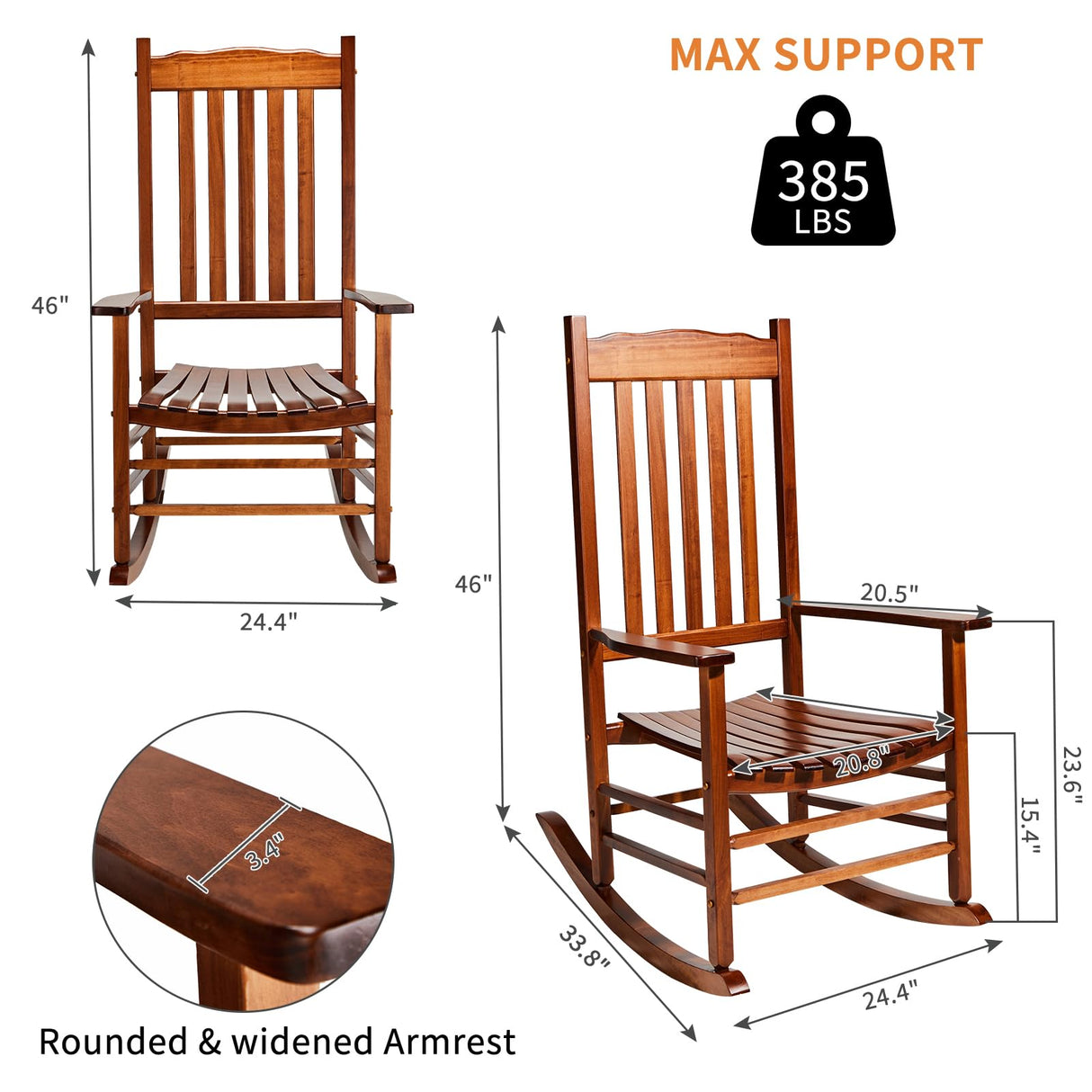 Outvita Outdoor Rocking Chair, Solid Wood High Back Rocker, All Weather Lounge Chair for Porch Patio Fire Pit Garden Backyard Deck Indoor, Wave Outvita