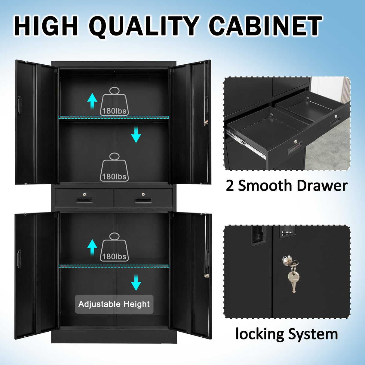 iDEKAI Metal Storage Cabinet with Lock, 71" Garage Storage Cabinets with 2 Lockable Drawers and 4 Adjustable Shelves,Tall File Cabinet, Tool Cabinet iDEKAI