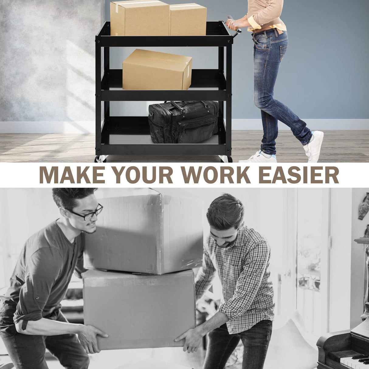 Goplus 3-Tier Utility Cart, Heavy Duty Commercial Service Tool Cart w/Lockable Wheels, 330lbs Load Capacity, Ergonomic Handle, Rolling Mechanic Tool Goplus