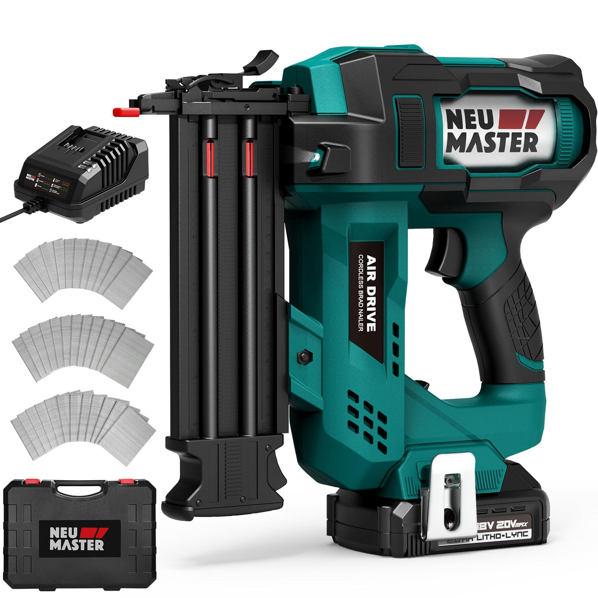 NEU MASTER Nail Gun Battery Powered,18GA Cordless Nail Gun with battery/Depth Adjustment/1800pcs Nails, Multi-Usage Brad Nailer for Triming, Molding, NEU MASTER