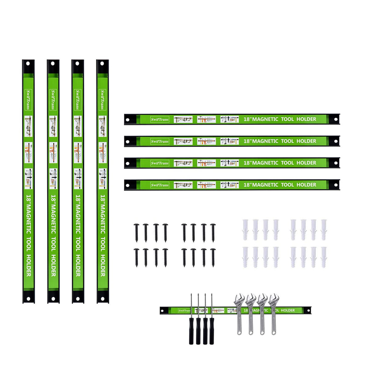 swiftrans Magnetic Tool Holder 18 Inch 8 Pack Heavy Duty Magnet Tool Bar Strip Rack Wall Mount Green¡ swiftrans