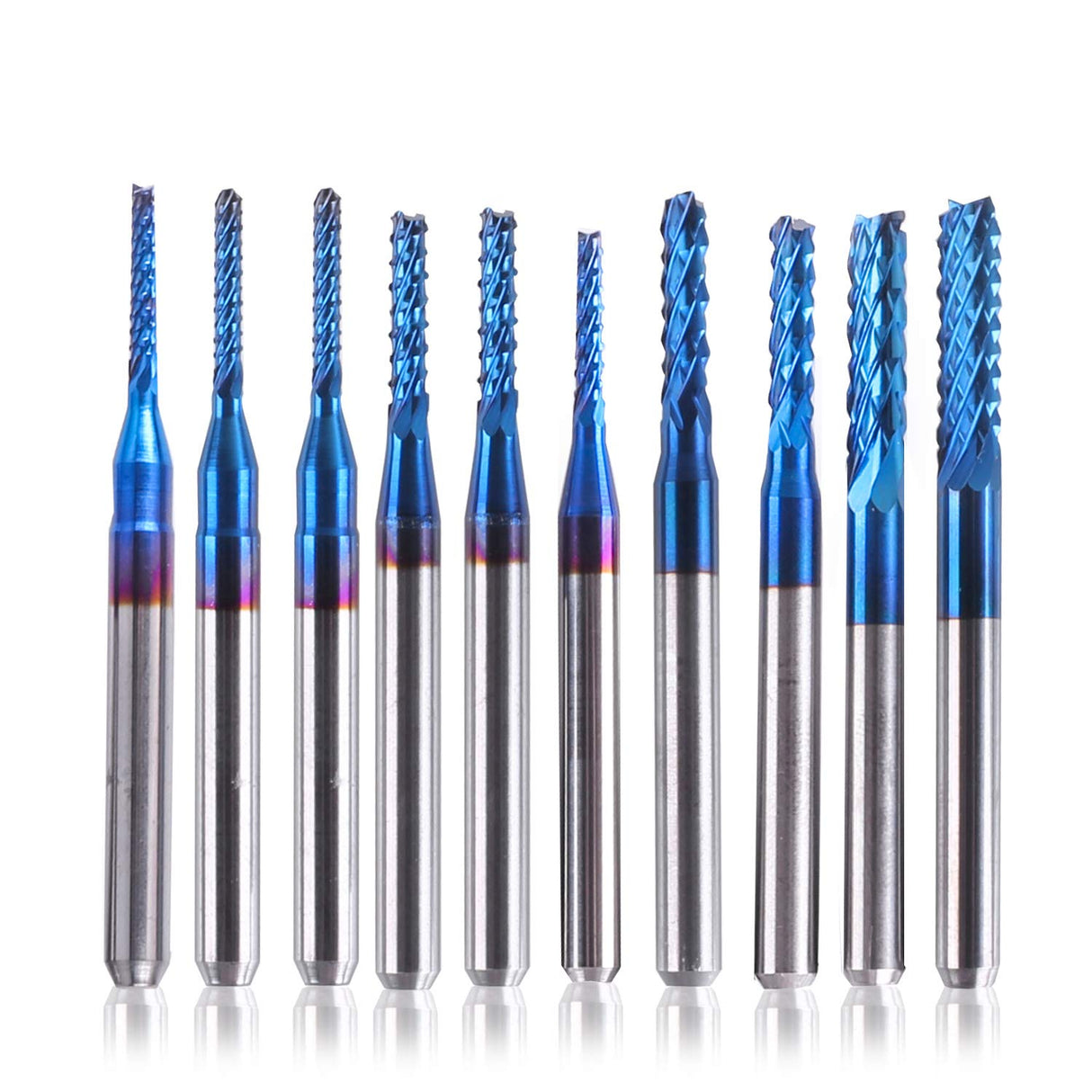 SainSmart Genmitsu 10Pcs Nano Blue Coat End Mill CNC Router Bits, 1.5-3.175mm, 1/8" Shank SainSmart