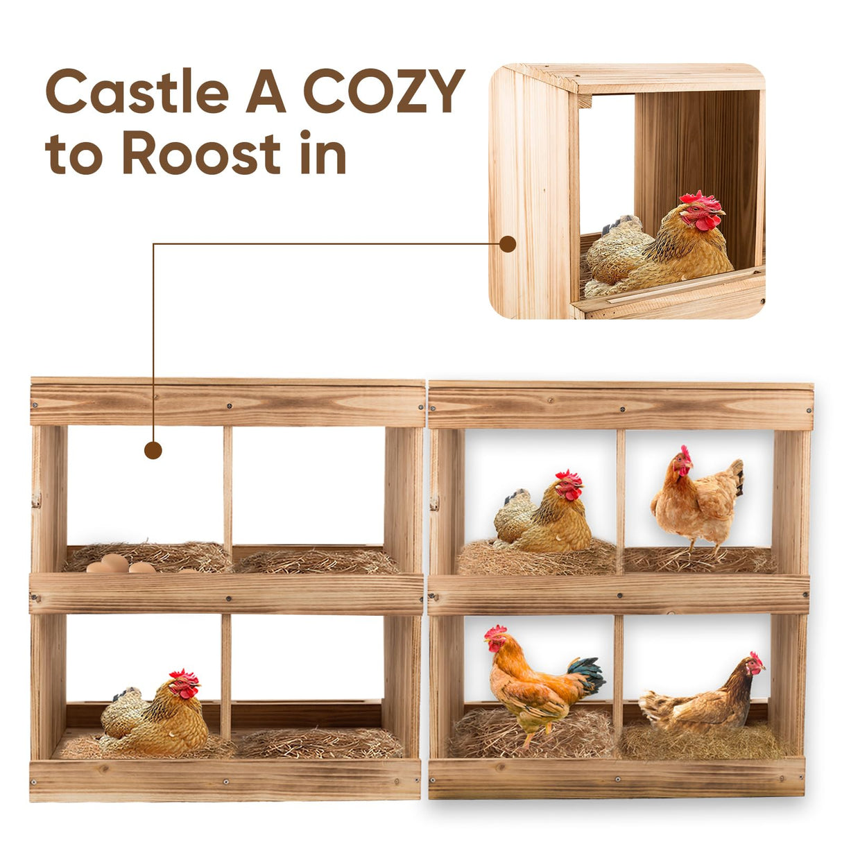 Nesting Boxes for Chicken Coop - Wooden Chicken Nesting Box for Poultry Heavy Duty 4 Compartments Laying Eggs Nest Box Wall Mount for Chickens, Hens, ZeenArt