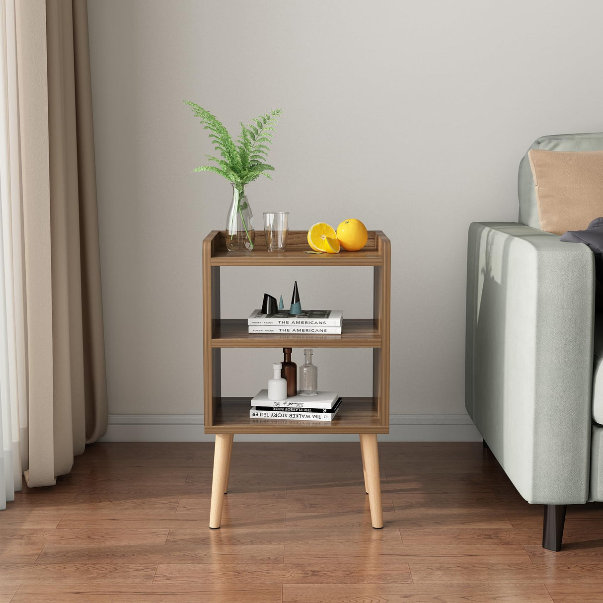 LUCKNOCK Nightstand, Mid-Century Modern Bedside Tables with Storage Shelf, Minimalist and Practical End Side Table, Fashion Bedroom Furniture, LUCKNOCK