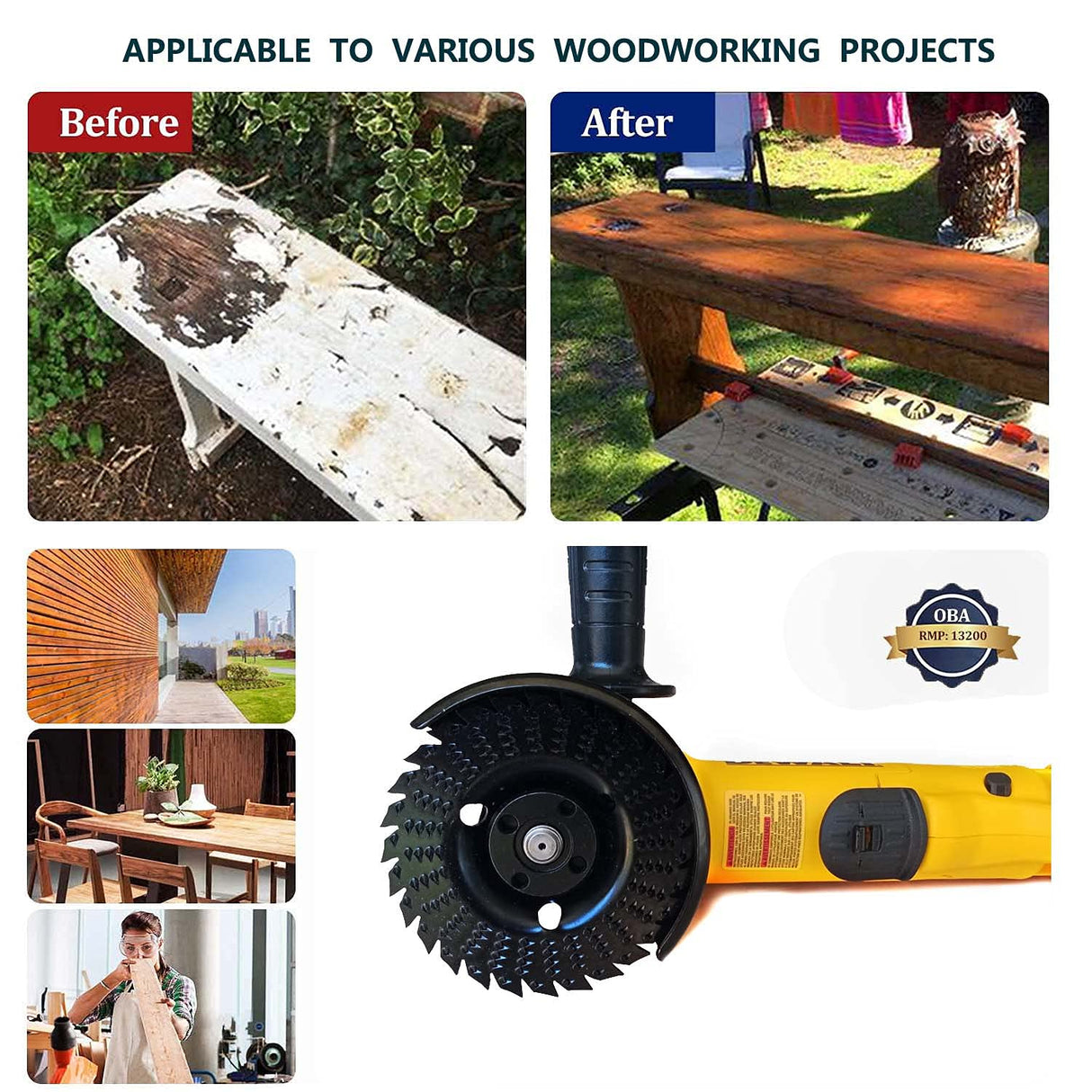 OBA Wood Carving Disc 4-1/2 Inch Wood Cutting Wheel 28-Tooth for Angle Grinder Wood Carving,Polishing,Carving with 7/8 inch Arbor OBA