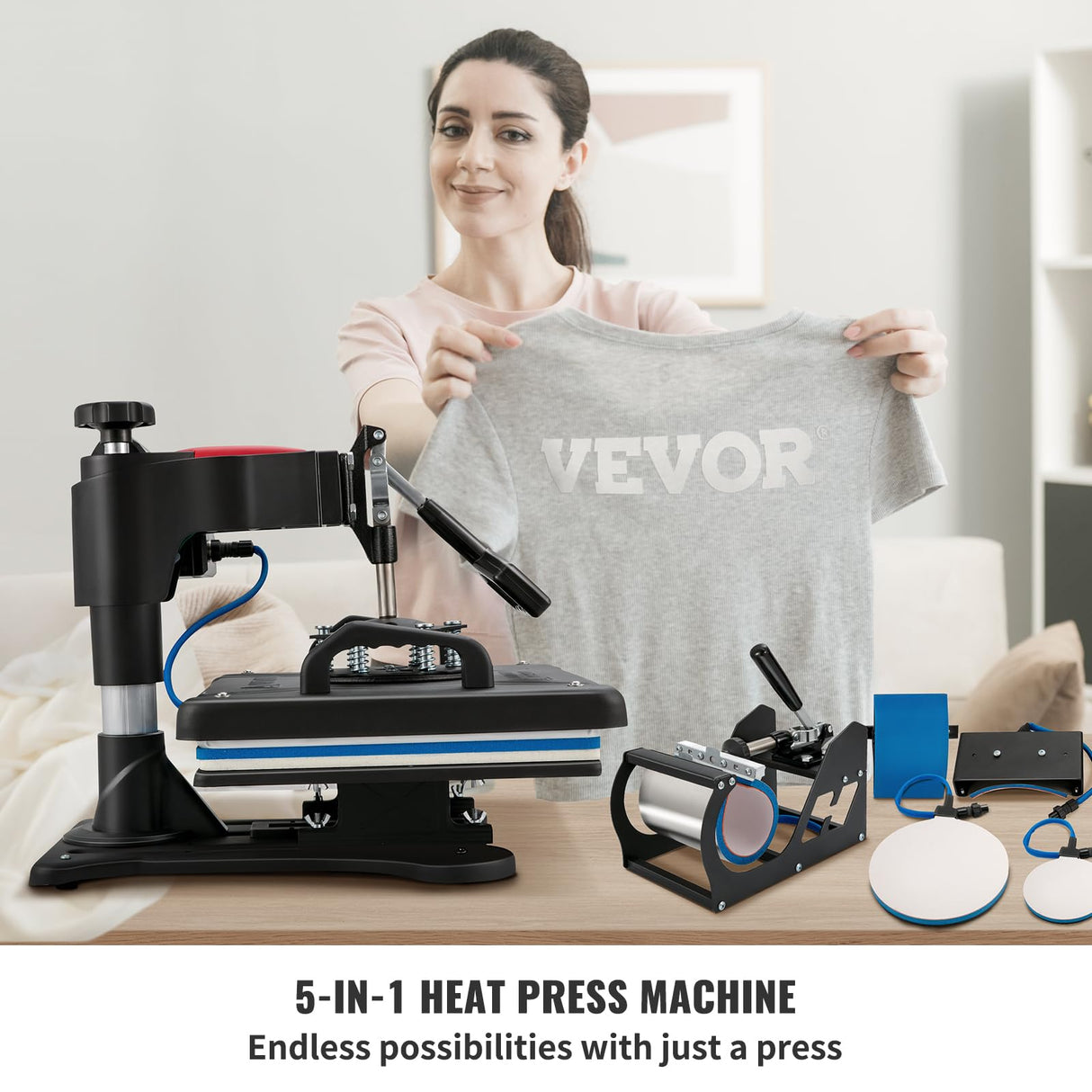 VEVOR Heat Press, 5 in 1 Heat Press 12x15 Machine Machine, Digital Precise Temperature Control, Clamshell Sublimation Transfer Printer Fast Heat-up, VEVOR