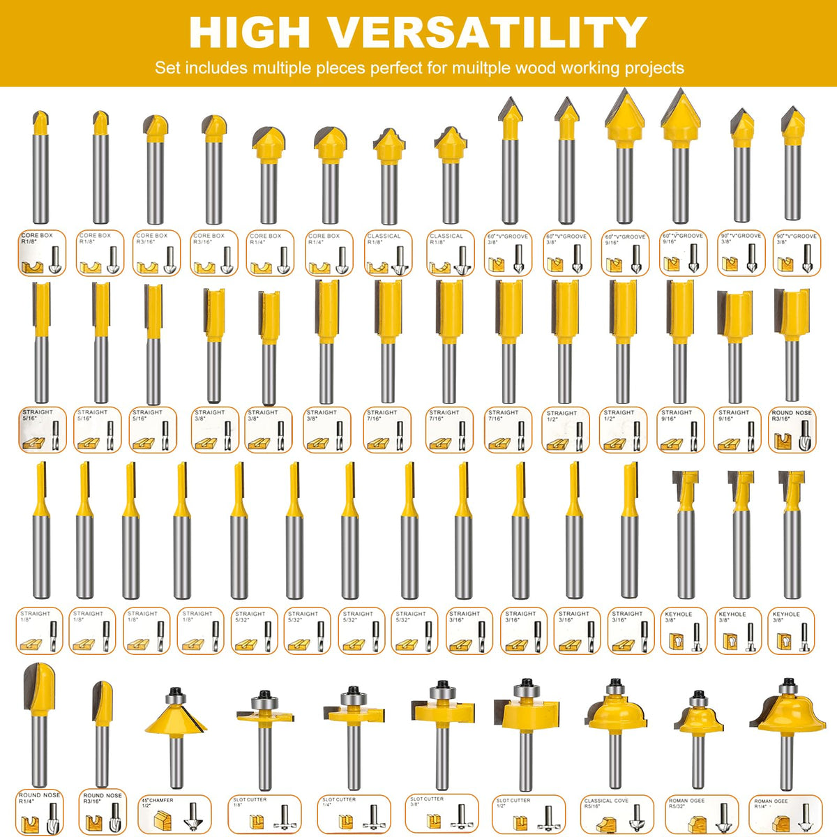 Yueqing Zhongji 100-Piece Router Bit Set 1/4" Shank 100Pcs Expert Router Bit Kit. Tungsten Carbide Router Bits for Woodworking 1/4 Router bit Set Yueqing Zhongji