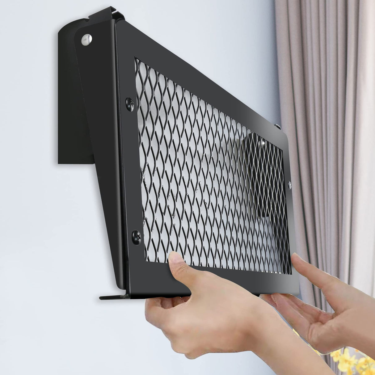 Sedesbon Set of 2 Black Floating Wall Shelves with Mesh Panels for Versatile Home Decor Sedesbon