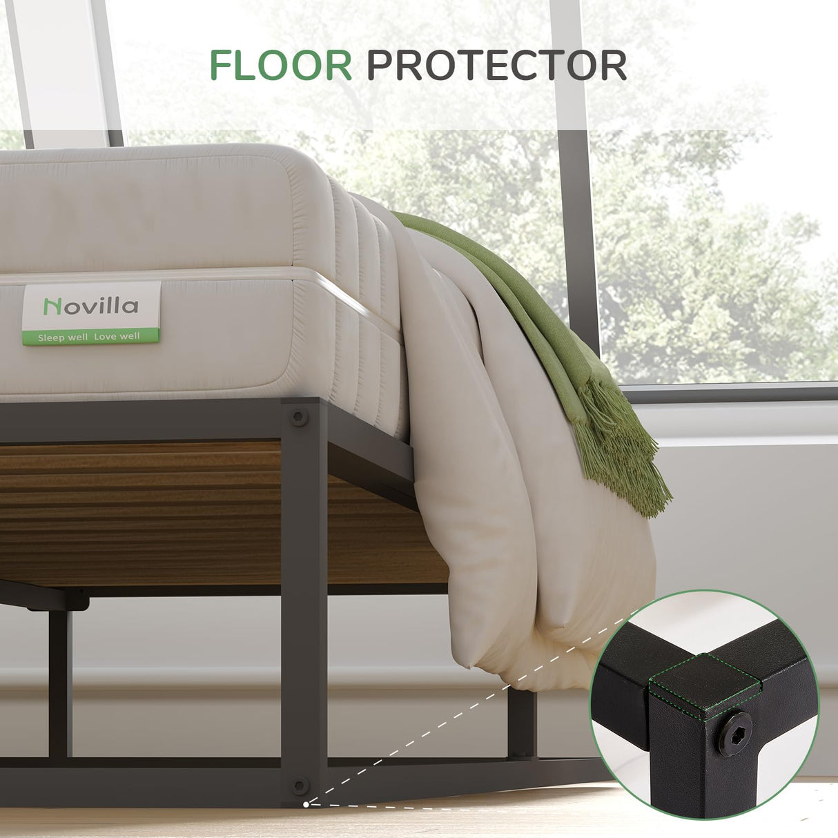 Novilla Black Metal Platform Bed Frame with Wooden Slat Support - Full Size, Easy Assembly Novilla