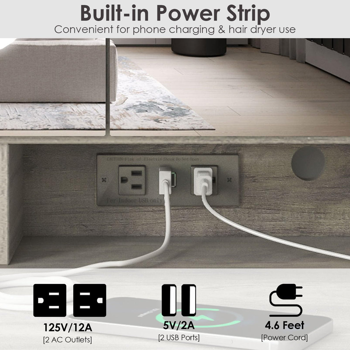 Fameill Vanity Desk with Lighted Mirror and Power Strip,Tri-Fold Mirror Makeup Vanity Table with Lights,2 Drawers Vanity Set with Hidden Storage Fameill