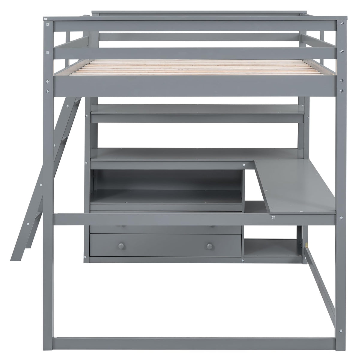 MERITLINE Modern Full Size Loft Bed with Desk, Shelves, and Storage Drawers for Kids and Teens MERITLINE