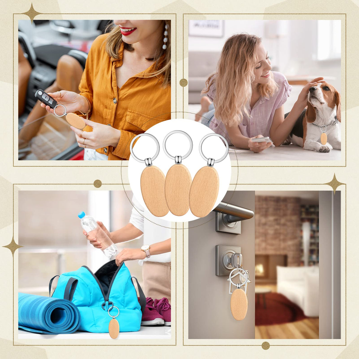 50 Pieces Wooden Keychain Blanks Laser Engraving Blanks Wood Blanks Key Chain Bulk Unfinished Wooden Key Ring Key Tag for DIY Gift Crafts (Oval) Yinkin