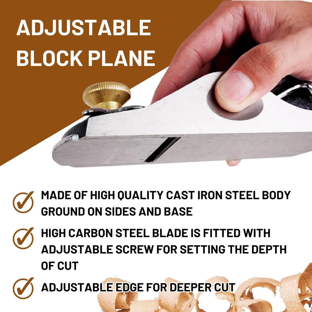 EXXO Adjustable Block Plane - Precision Woodworking Tools For Professional Wood Workers & Home Improvement | Deep Cutting Adjustable Hand Planer Tool EXXO