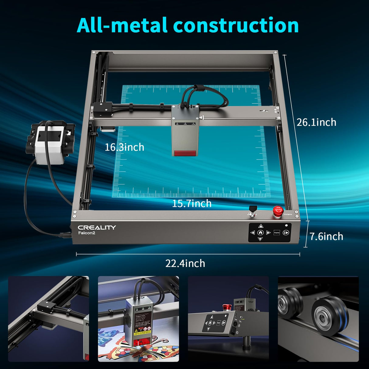 Official Creality Falcon 2 Laser Engraver, 22W Output Laser Cutter DIY Laser Engraving Machine, 25000mm/min Speed Integrated Air Assist Pre-Assembled Creality
