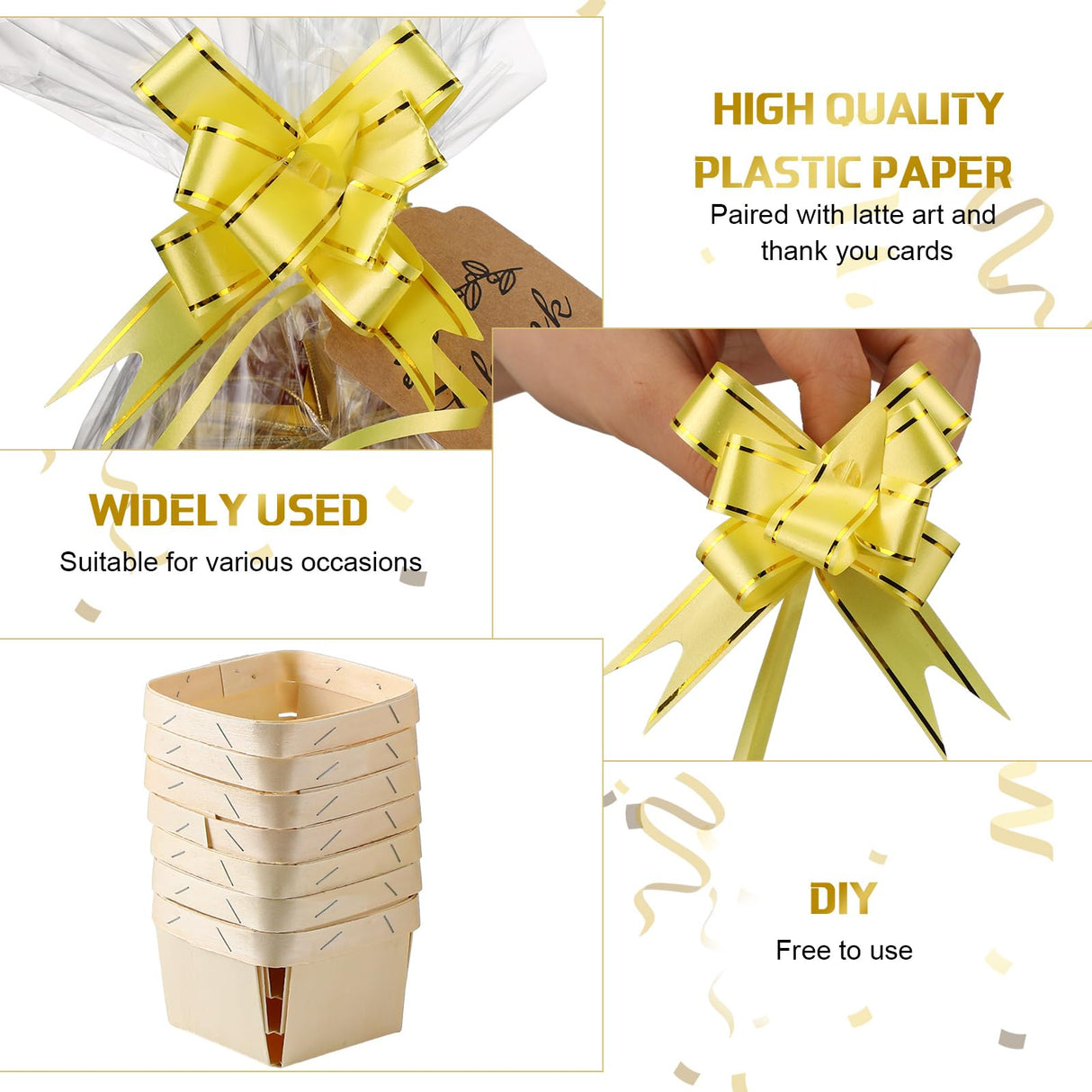 Pinkunn 30 Set Wooden Gift Baskets 4 x 4 x 2.5 Wood Basket DIY Square Wood Gift Boxes with Plastic Paper Thank You Cards and Pull Bows for Christmas Pinkunn