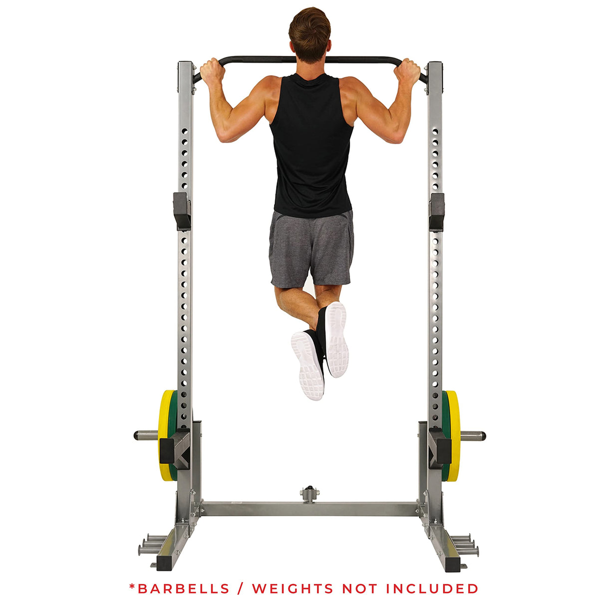 Sunny Health & Fitness Power and Squat Rack with High Weight Capacity, Olympic Weight Plate Storage and 360° Swivel Landmine and Power Band Sunny Health & Fitness