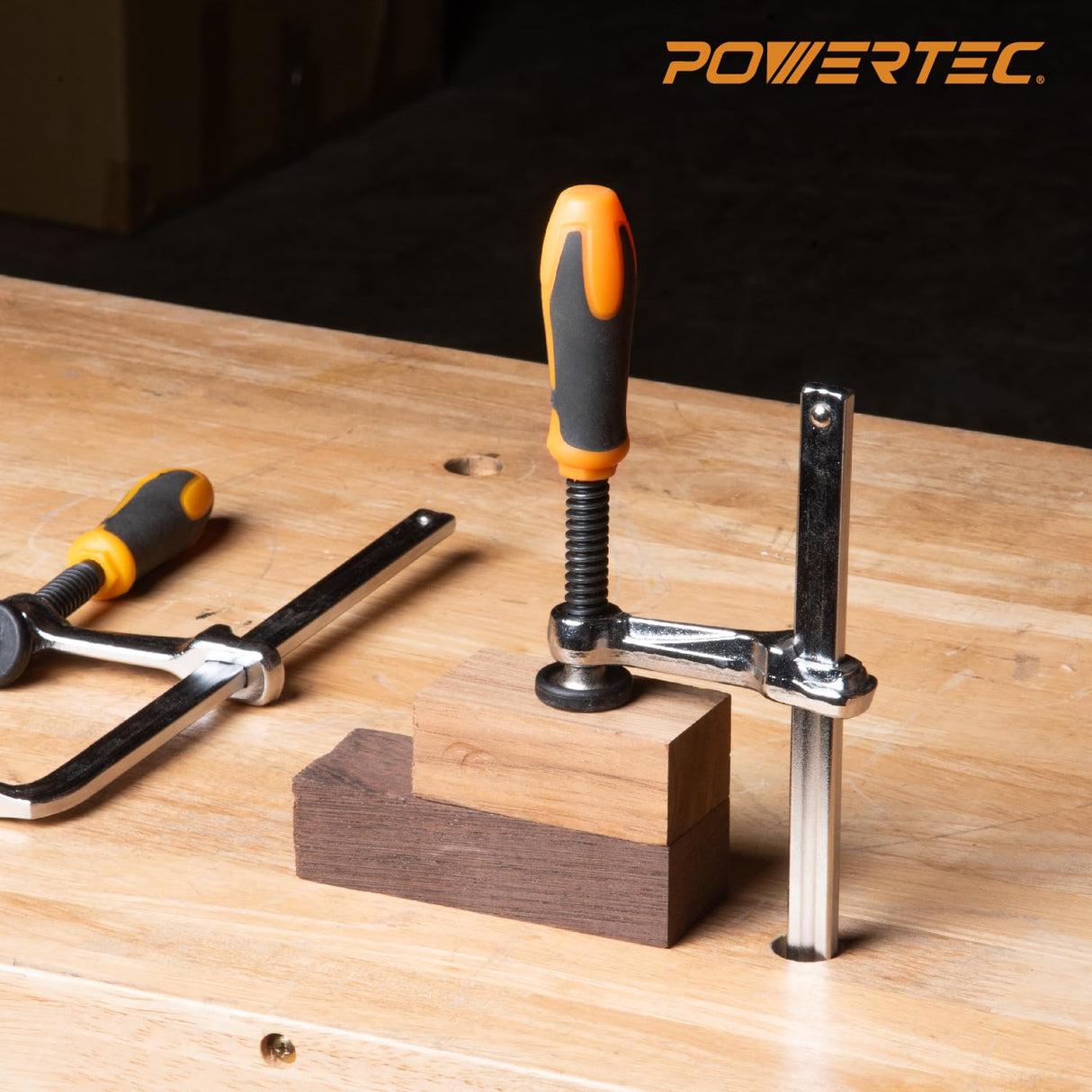 POWERTEC 71410 Quick Screw Guide Rail Clamp for MFT Table and Track Saw Guide Rail System, 5-3/8” Capacity x 2-3/8” Throat Depth, 400lbs Clamping POWERTEC