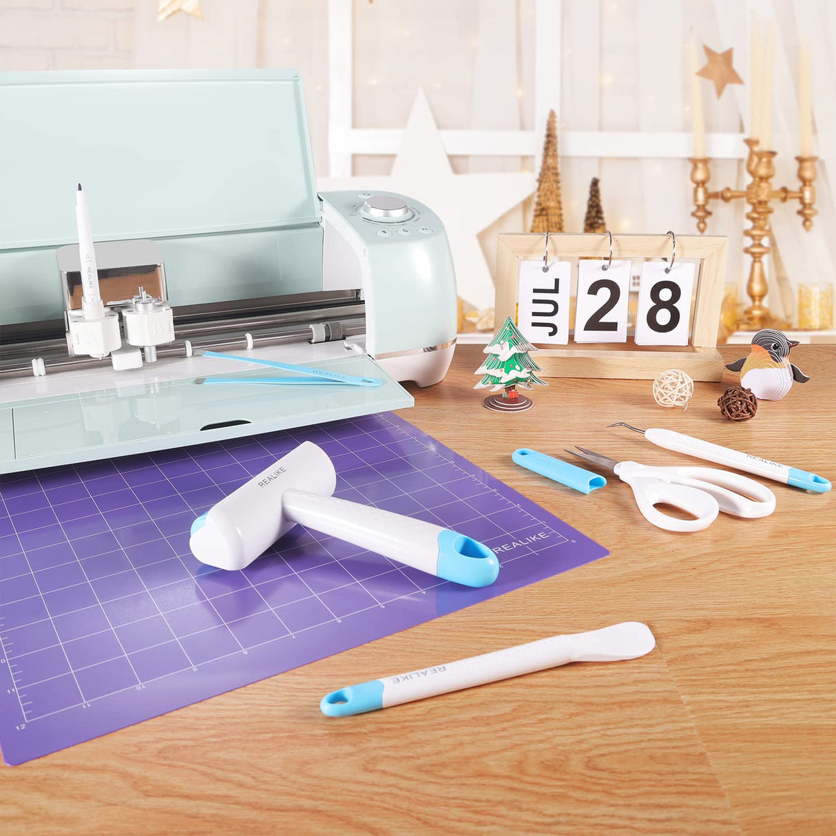 REALIKE Brayer Roller & Mat Tweezers Remover Set Craft Stamping Brayer Tools for Cricut/Silhouette/Brother Crafting Printmaking REALIKE