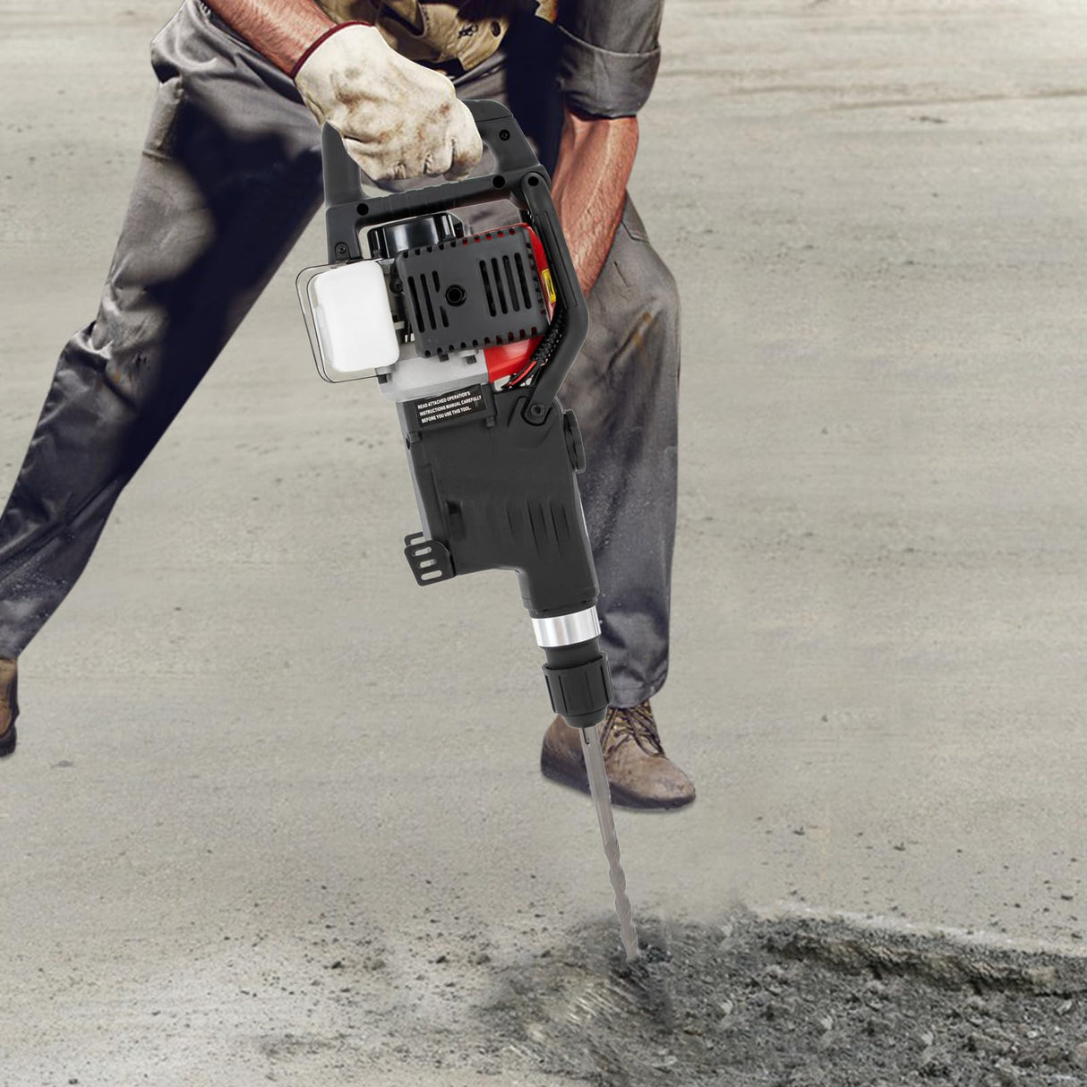 DCEHKR 32.7CC Jack Demolition Hammer 1200W 2-Stroke Gas Powered Jack Hammer with Single Cylinder and Air Cooling, Hammer Drill with 3 x Drills, 1 x DCEHKR